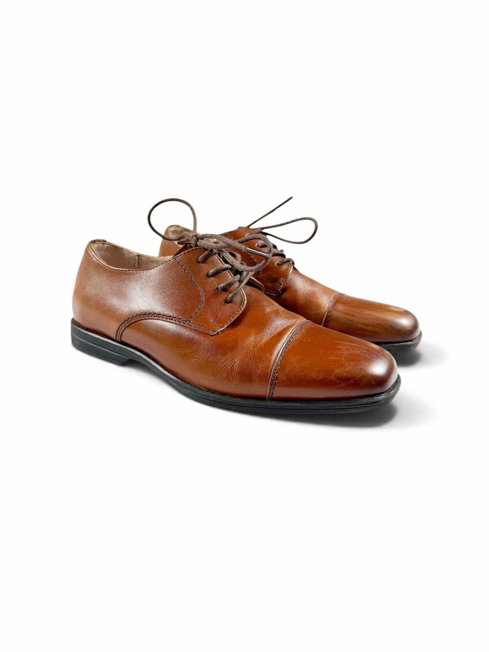 Florsheim Reveal Jr Boys Cap Toe Oxford Cognac Leather Dress Shoes Size 3